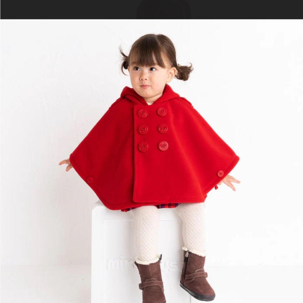 Miki House Red Fleece Poncho, 6-24m.